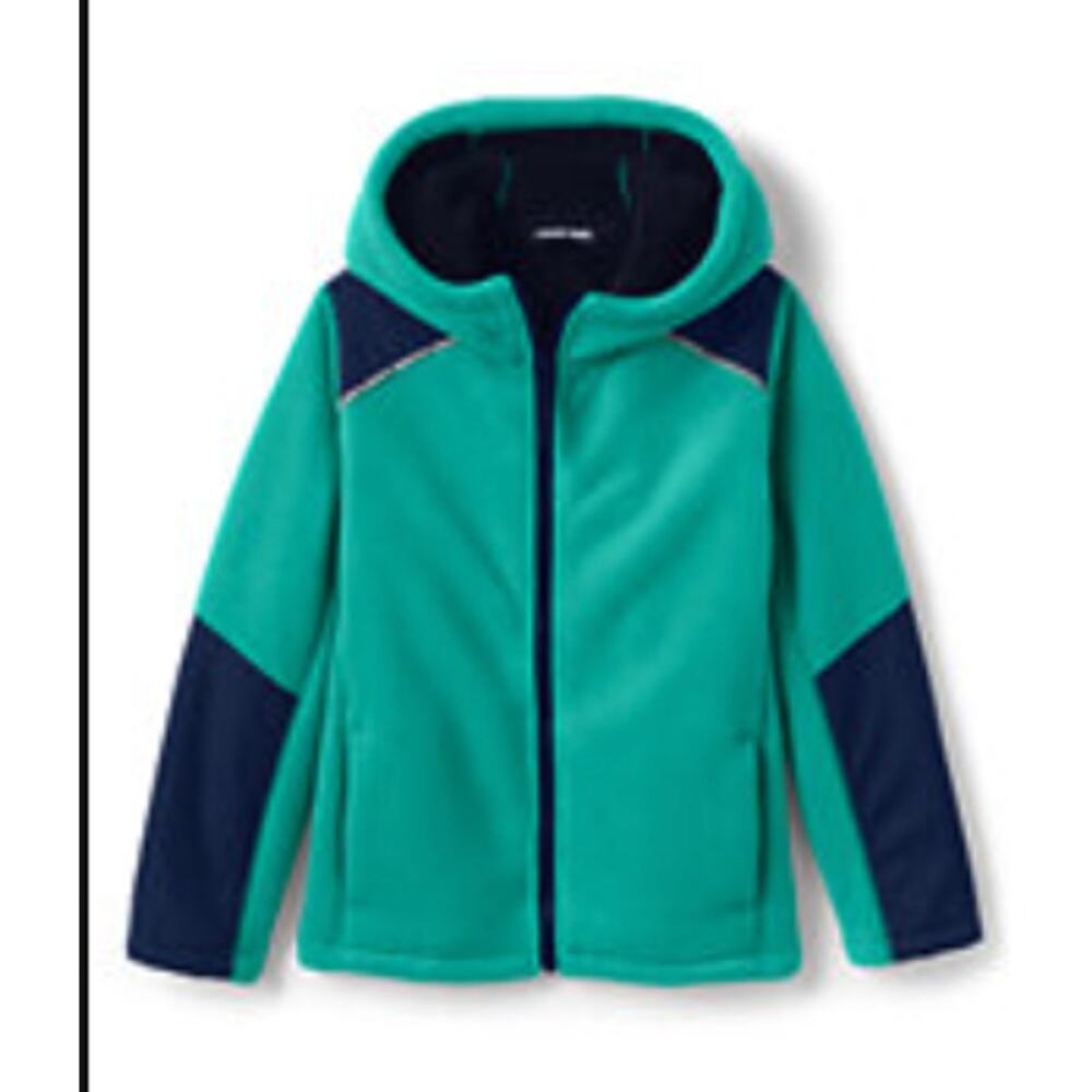 NWOT Lands End Seaglass Teal/Navy Warm Bonded Fleece Jacket - Size Large (7)